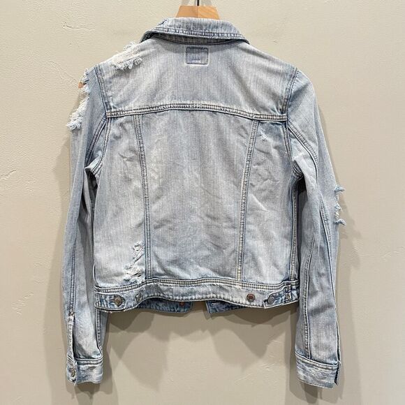American Eagle Destroyed Denim Jean Jacket - Size: Small - Picture 2 of 9
